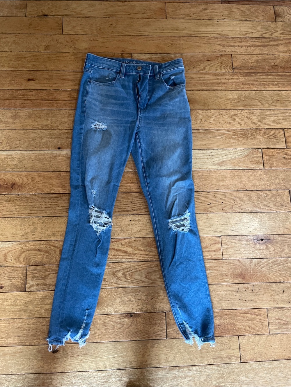 American Eagle Outfitters Distressed Skinny Jeans - Blue